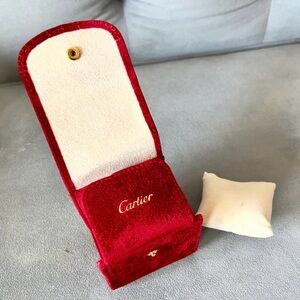 CARTIER Red Faux Suede Jewelry/Watch Tavel Pouch/Case with Pillow 3x3.25x2.5”